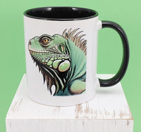 TwoAcreTees.com Clyde The Enormous Iguana Black Handle Mug