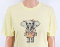 TwoAcreTees.com Delilah The Shy Elephant Pastel Lemon T-Shirt