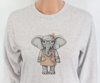 TwoAcreTees.com Delilah The Shy Elephant Ash Gray Long Sleeve