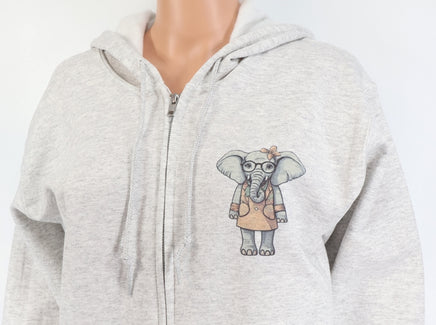 TwoAcreTees.com Delilah The Shy Elephant Ash Gray Zipper Hoodie