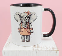 Delilah The Shy Elephant Black Handle Mug