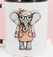 Delilah The Shy Elephant Black Handle Mug