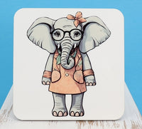 TwoAcreTees.com Delilah The Shy Elephant Square Coaster