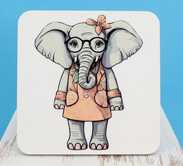 TwoAcreTees.com Delilah The Shy Elephant Square Coaster