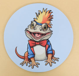 TwoAcreTees.com Elroy The Bearded Dragon Comedian Round Mouse Pad