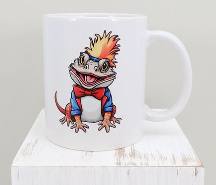 TwoAcreTees.com Elroy The Bearded Dragon Comedian White Mug