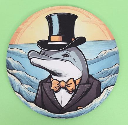 TwoAcreTees.com Englebert The Dolphin Round Mouse Pad