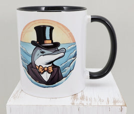 TwoAcreTees.com Englebert The Dolphin Black Handle Mug