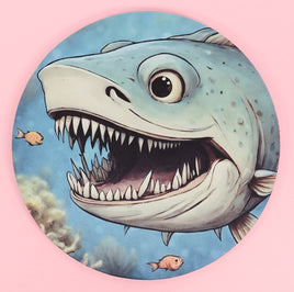 TwoAcreTees.com Eugene The Hungry Fish Round Mouse Pad