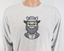 TwoAcreTees.com Ezekiel The Amish Cat Ash Gray Long Sleeve Shirt