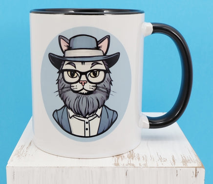 TwoAcreTees.com Ezekiel The Amish Cat Black Handle Mug