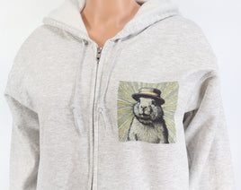 TwoAcreTees.com Felipe The Famous Groundhog Ash Gray Zipper Hoodie