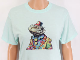 TwoAcreTees.com Fletcher The Clown Bearded Dragon Ice Teal T-Shirt