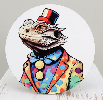 TwoAcreTees.com Fletcher The Clown Bearded Dragon Round Coaster