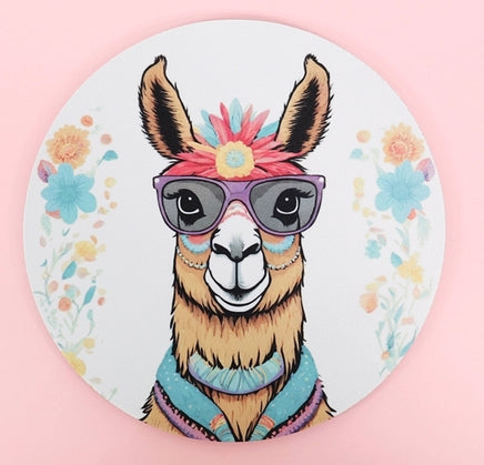 TwoAcreTees.com Francesca The No Drama Llama Round Mouse Pad