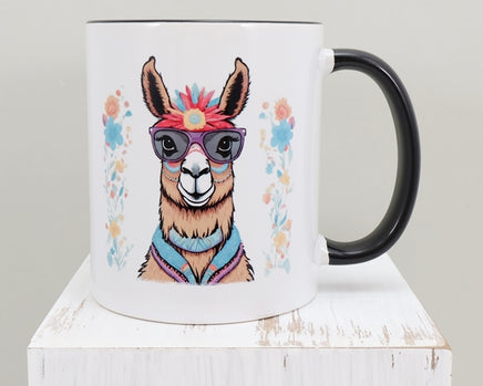 TwoAcreTees.com Francesca The No Drama Llama Black Handle Mug 