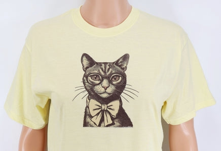 TwoAcreTees.com Francine The Brown Cat Pastel Lemon T-Shirt