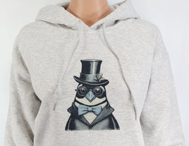 TwoAcreTees.com Franklin The Dashing Penguin Ash Gray Pullover Hoodie