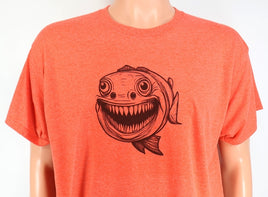 TwoAcreTees.com Freddy The Toothy Fish Lava Red T-Shirt