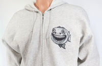 TwoAcreTees.com Freddy The Toothy Fish Ash Gray Zipper Hoodie