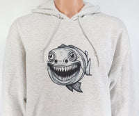 TwoAcreTees.com Freddy The Toothy Fish Ash Gray Pullover Hoodie