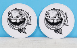 TwoAcreTees.com Freddy The Toothy Fish Sticker Pair