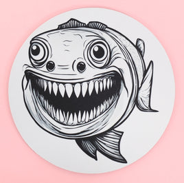 TwoAcreTees.com Freddy The Toothy Fish Round Mouse Pad