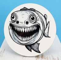 TwoAcreTees.com Freddy The Toothy Fish Round Coaster