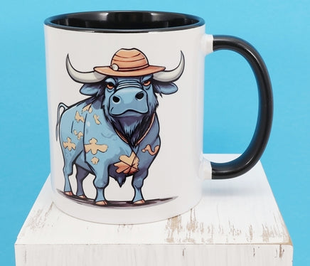 TwoAcreTees.com Gabe The Big Blue Ox Black Handle Mug