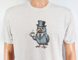 TwoAcreTees.com Gilbert The Coffee Drinking Bird Light Granite T-Shirt