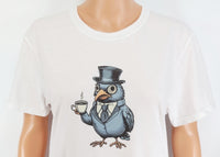 TwoAcreTees.com Gilbert The Coffee Drinking Bird Crisp White T-Shirt