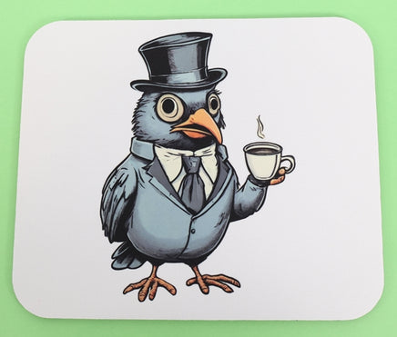 TwoAcreTees.com Gilbert The Coffee Drinking Bird Mouse Pad