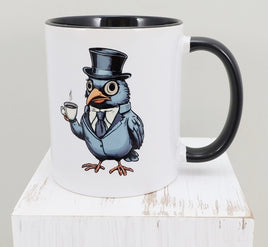 TwoAcreTees.com Gilbert The Coffee Drinking Bird Black Handle Mug