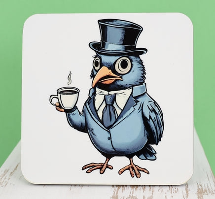 TwoAcreTees.com Gilbert The Coffee Drinking Bird Square Coaster