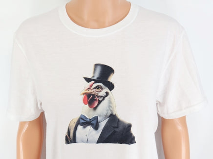 TwoAcreTees.com Gordon The Handsome Rooster Crisp White T-Shirt