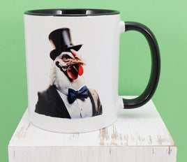 TwoAcreTees.com Gordon The Handsome Rooster Black Handle Mug