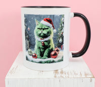 TwoAcreTees.com The Grumpy Grinch Cat Black Handle Mug