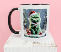 The Grumpy Grinch Cat Black Handle Mug