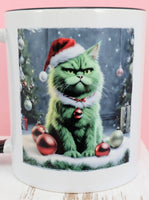 The Grumpy Grinch Cat Black Handle Mug