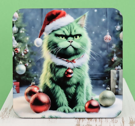 TwoAcreTees.com The Grumpy Grinch Cat Square Coaster