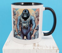 TwoAcreTees.com Gunther The Astronaut Gorilla Black Handle Mug