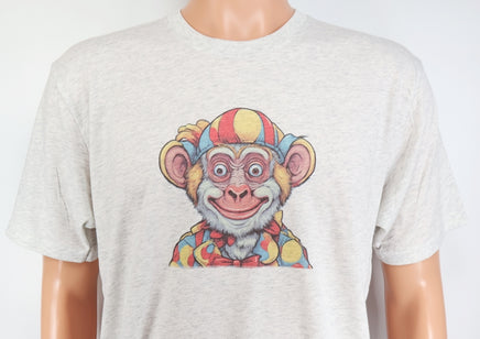 TwoAcreTees.com Gus The Goofy Monkey Clown Light Granite T-Shirt