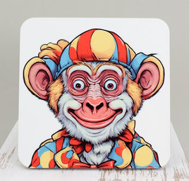 TwoAcreTees.com Gus The Goofy Monkey Clown Square Coaster