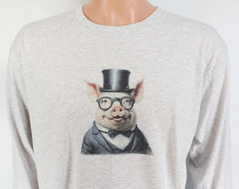 TwoAcreTees.com Hamilton The Suave Pig Ash Gray Long Sleeve Shirt