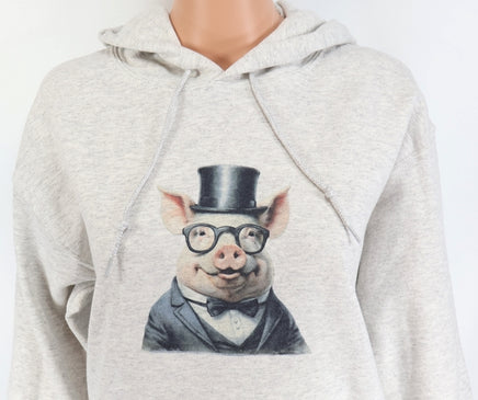 TwoAcreTees.com Hamilton The Suave Pig Ash Gray Pullover Hoodie