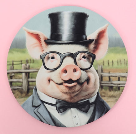 TwoAcreTees.com Hamilton The Suave Pig On The Farm Round Mouse Pad