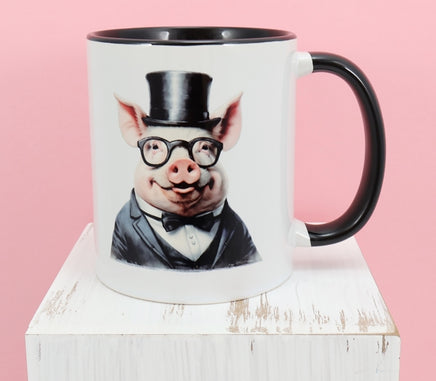 TwoAcreTees.com Hamilton The Suave Pig Black Handle Mug