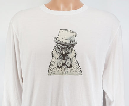 TwoAcreTees.com Hans The Fabulous Chicken Crisp White Long Sleeve Shirt