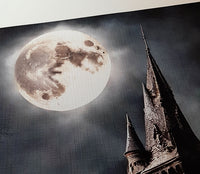 Haunted Castle Under A Full Moon Textured Print