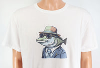 TwoAcreTees.com Hector The Fish Man Secret Agent Crisp White T-Shirt